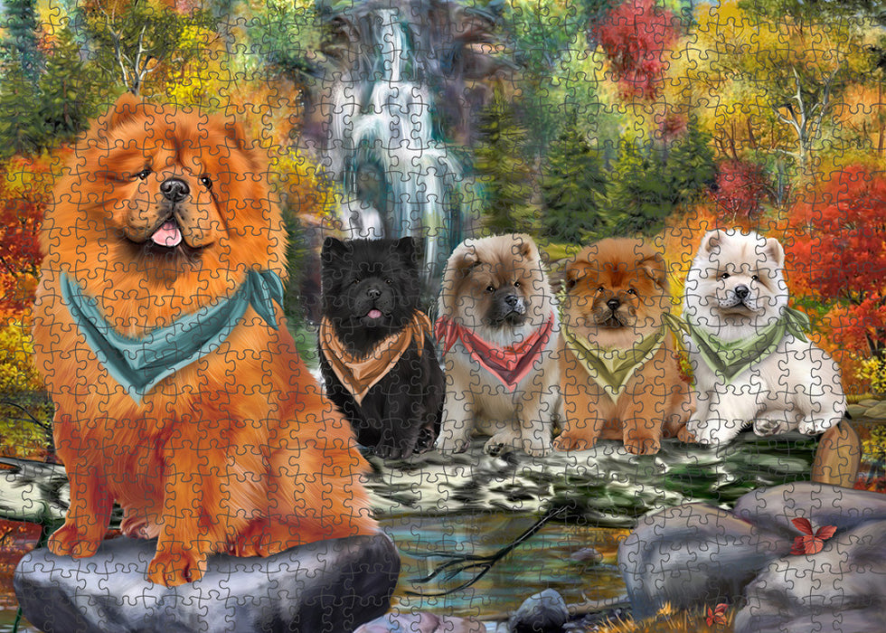 Scenic Waterfall Chow Chow Dog Puzzle with Photo Tin PUZL52926
