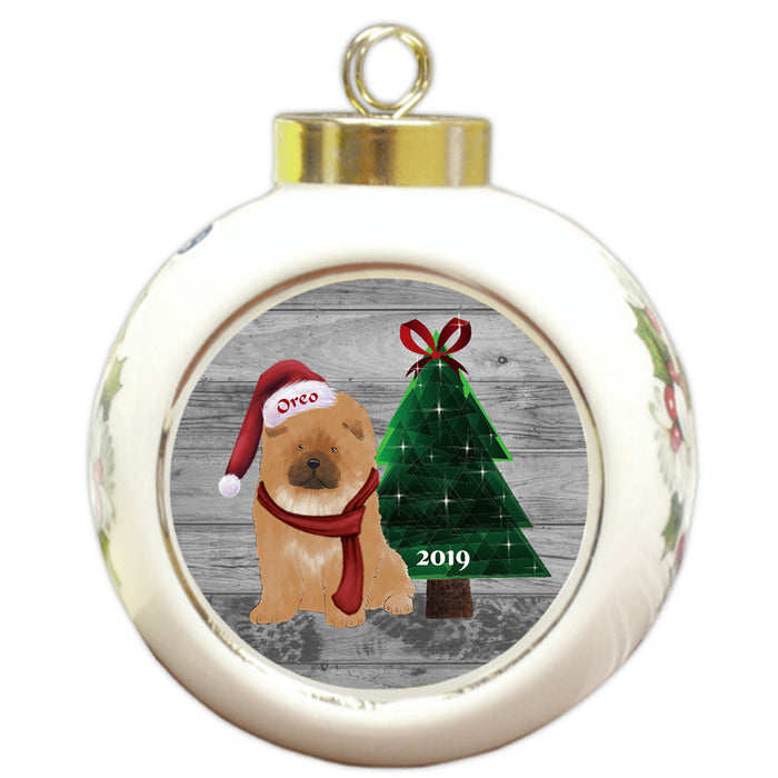 Custom Personalized Chow Chow Dog Glassy Classy Christmas Round Ball Ornament