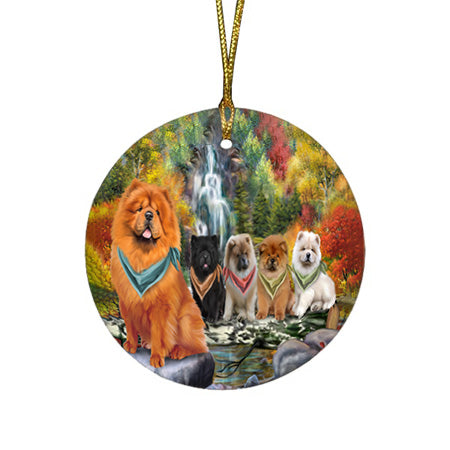 Scenic Waterfall Chow Chow Dog Round Flat Christmas Ornament RFPOR49731