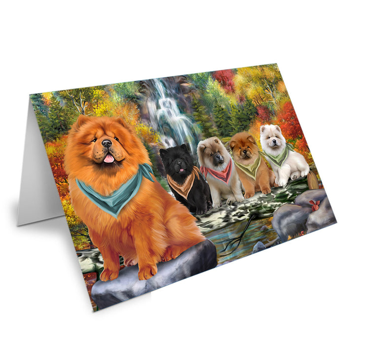 Scenic Waterfall Chow Chow Dog Handmade Artwork Assorted Pets Greeting Cards and Note Cards with Envelopes for All Occasions and Holiday Seasons GCD53249