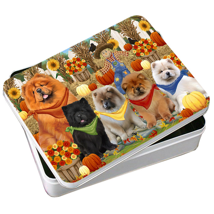 Fall Festive Gathering Chow Chows Dog with Pumpkins Photo Storage Tin PITN50638