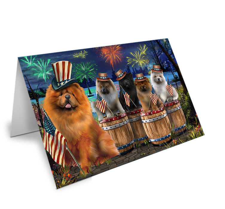 4th of July Independence Day Fireworks Chow Chows at the Lake Handmade Artwork Assorted Pets Greeting Cards and Note Cards with Envelopes for All Occasions and Holiday Seasons GCD57110