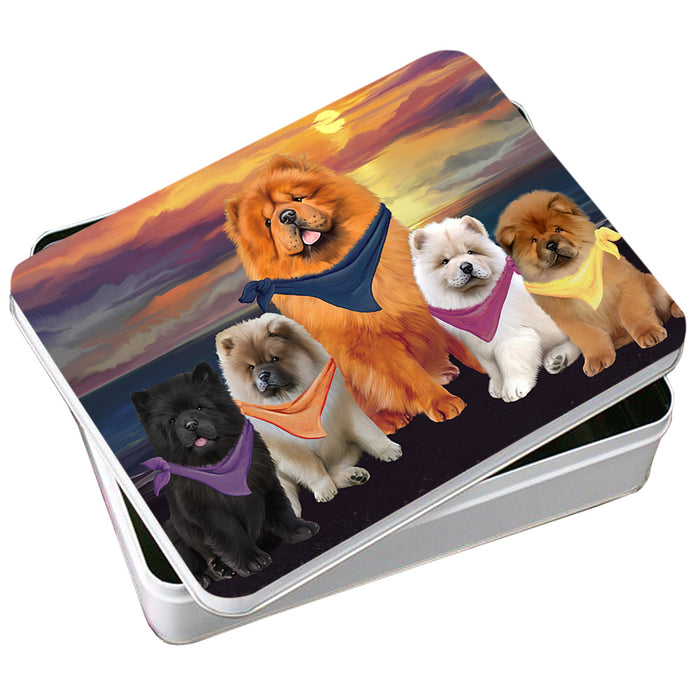 Family Sunset Portrait Chow Chows Dog Photo Storage Tin PITN50250