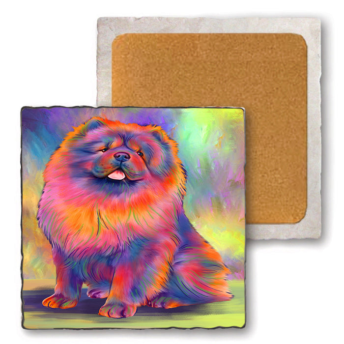 Paradise Wave Chow Chow Dog Set of 4 Natural Stone Marble Tile Coasters MCST51703