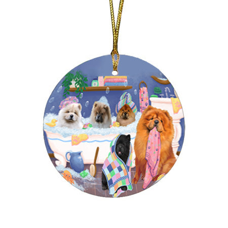 Rub A Dub Dogs In A Tub Chow Chows Dog Round Flat Christmas Ornament RFPOR57137