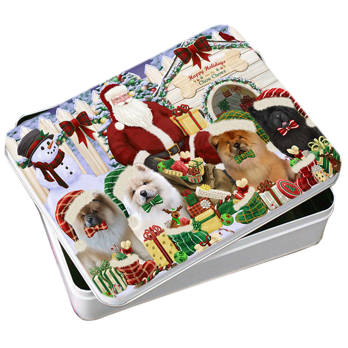 Happy Holidays Christmas Chow Chows Dog House Gathering Photo Storage Tin PITN51447