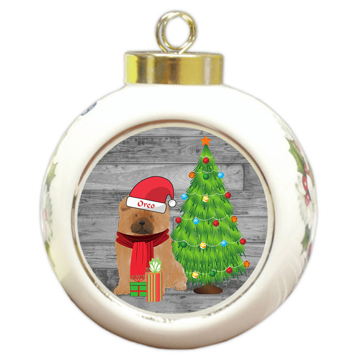 Custom Personalized Chow Chow Dog With Tree and Presents Christmas Round Ball Ornament