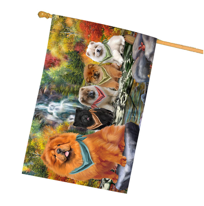 Scenic Waterfall Chow Chow Dog House Flag FLG49705