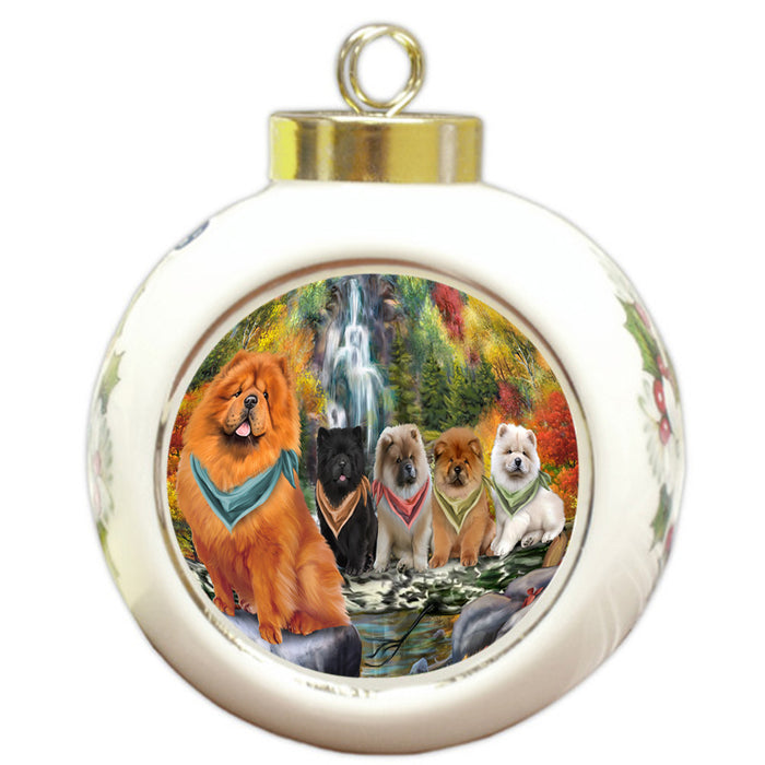 Scenic Waterfall Chow Chow Dog Round Ball Christmas Ornament RBPOR49740