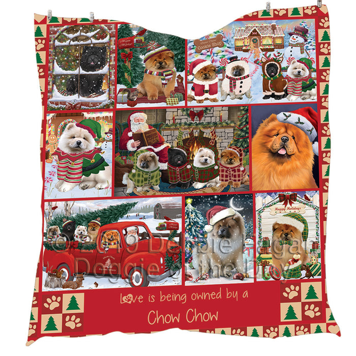 Love is Being Owned Christmas Chow Chow Dogs Quilt