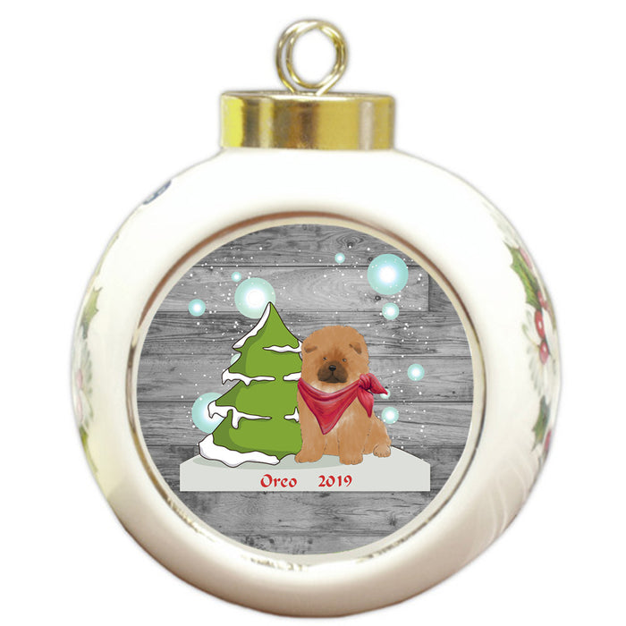 Custom Personalized Winter Scenic Tree and Presents Chow Chow Dog Christmas Round Ball Ornament