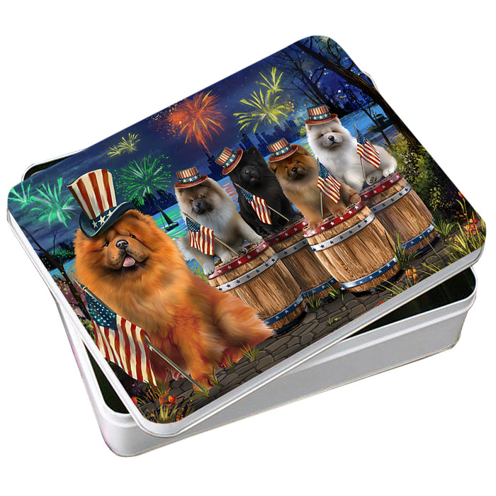 4th of July Independence Day Fireworks Chow Chows at the Lake Photo Storage Tin PITN51027