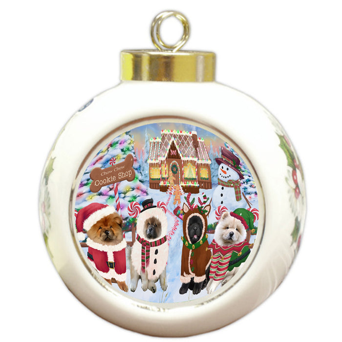 Holiday Gingerbread Cookie Shop Chow Chows Dog Round Ball Christmas Ornament RBPOR56749