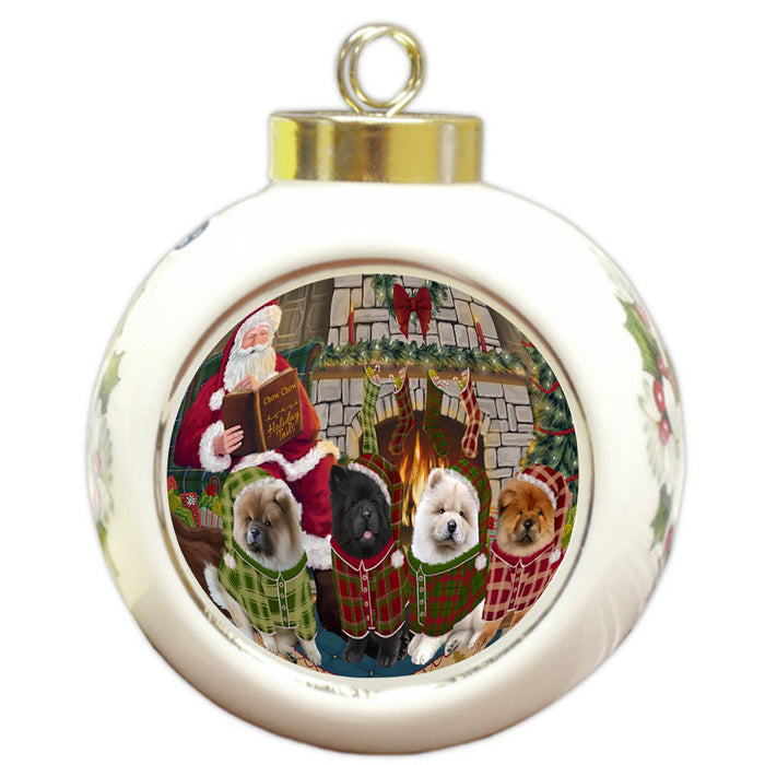 Christmas Cozy Holiday Tails Chow Chows Dog Round Ball Christmas Ornament RBPOR55473