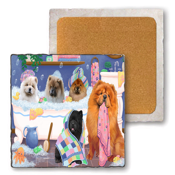 Rub A Dub Dogs In A Tub Chow Chows Dog Set of 4 Natural Stone Marble Tile Coasters MCST51781