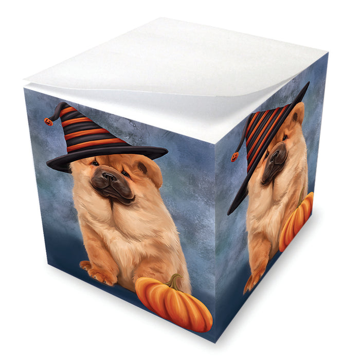 Happy Halloween Chow Chow Dog Wearing Witch Hat with Pumpkin Note Cube NOC56533