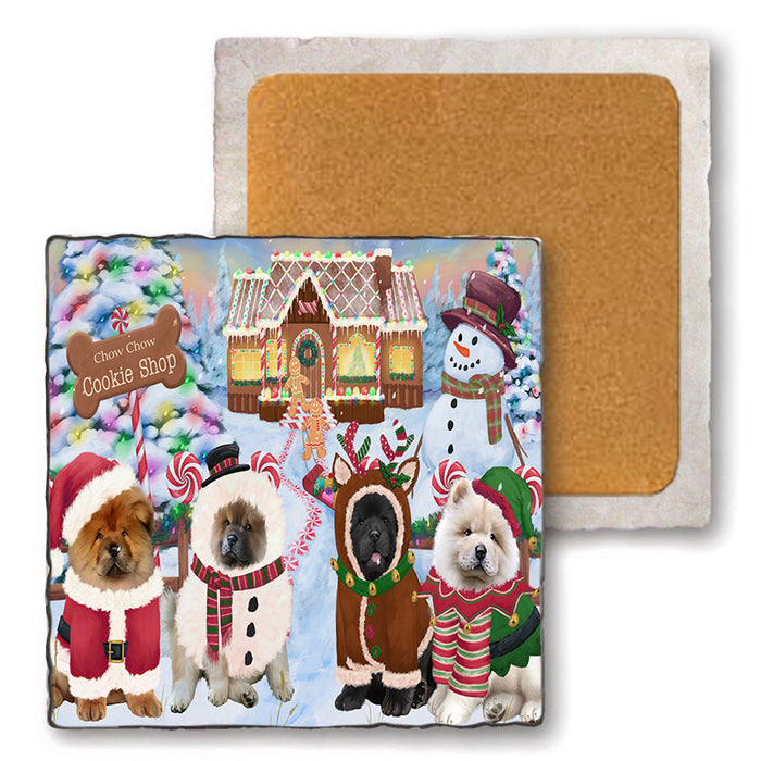 Holiday Gingerbread Cookie Shop Chow Chows Dog Set of 4 Natural Stone Marble Tile Coasters MCST51393