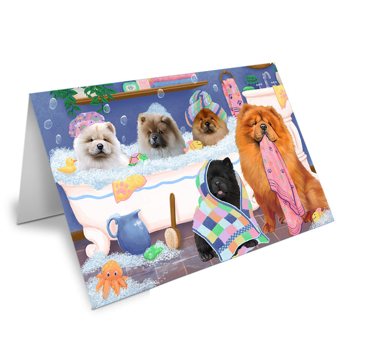 Rub A Dub Dogs In A Tub Chow Chows Dog Handmade Artwork Assorted Pets Greeting Cards and Note Cards with Envelopes for All Occasions and Holiday Seasons GCD74858