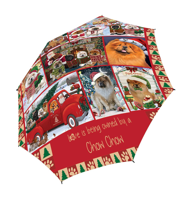 Love is Being Owned Christmas Chow Chow Dogs Semi-Automatic Foldable Umbrella