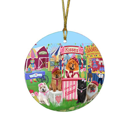 Carnival Kissing Booth Chow Chows Dog Round Flat Christmas Ornament RFPOR56184