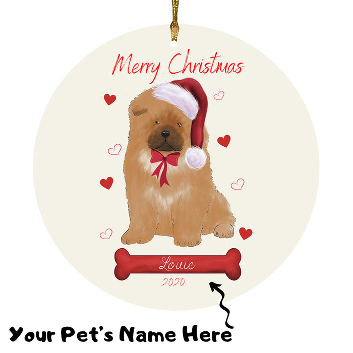 Personalized Merry Christmas  Chow Chow Dog Christmas Tree Round Flat Ornament RBPOR58943