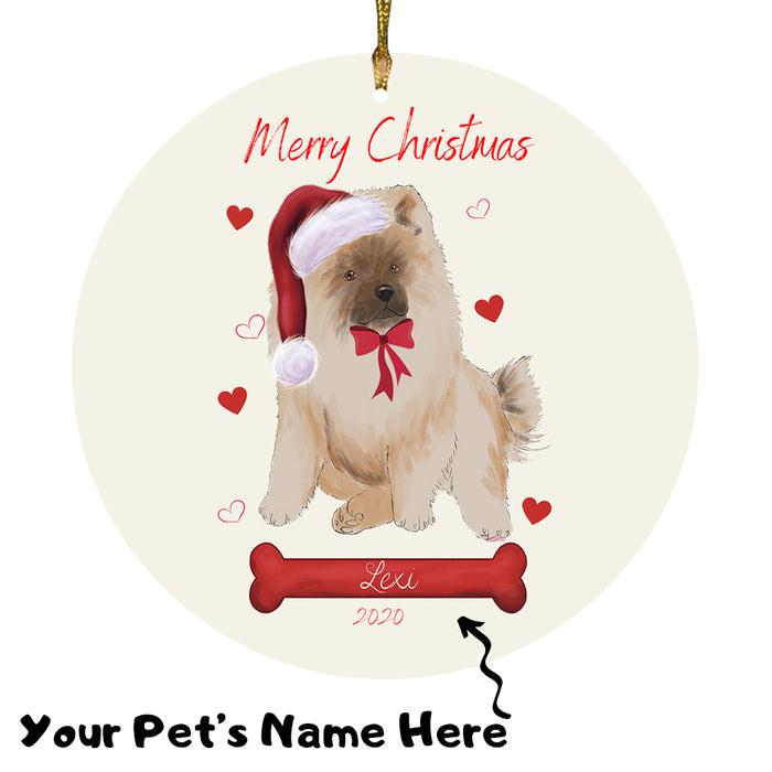 Personalized Merry Christmas  Chow Chow Dog Christmas Tree Round Flat Ornament RBPOR58944