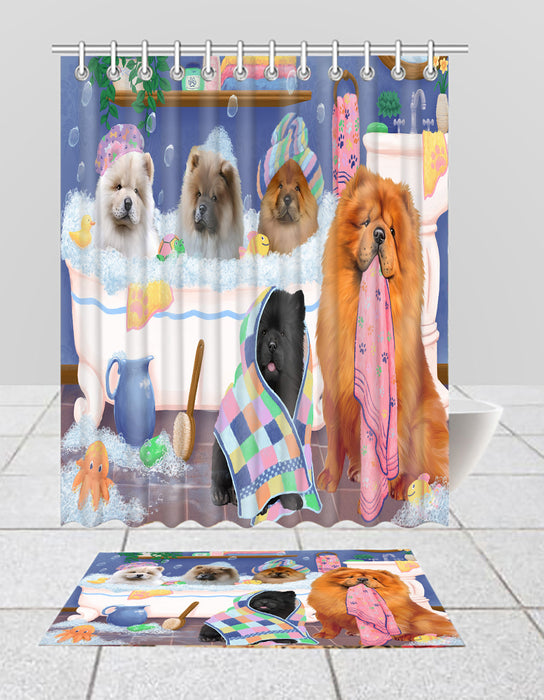 Rub A Dub Dogs In A Tub Chow Chow Dogs Bath Mat and Shower Curtain Combo