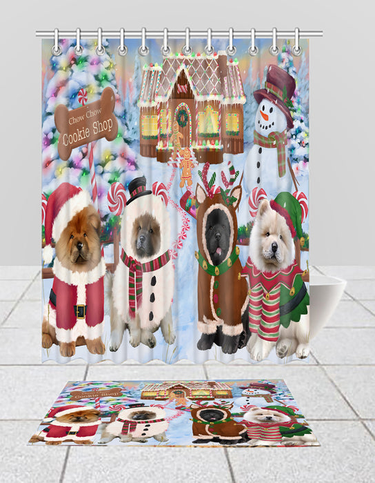 Holiday Gingerbread Cookie Chow Chow Dogs  Bath Mat and Shower Curtain Combo