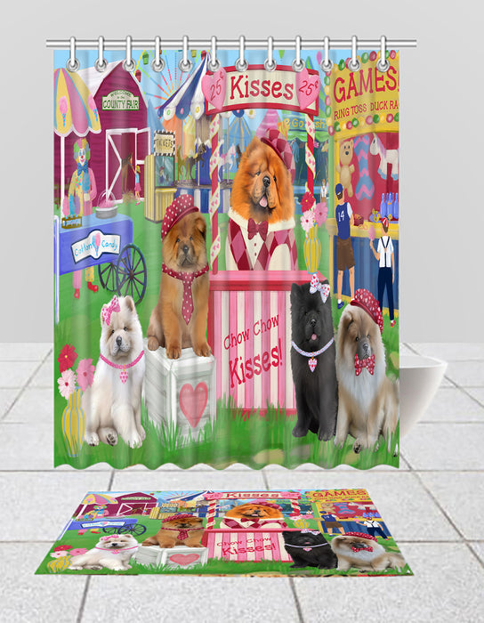 Carnival Kissing Booth Chow Chow Dogs  Bath Mat and Shower Curtain Combo