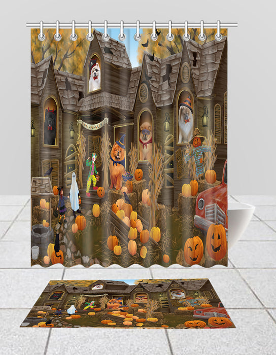 Haunted House Halloween Trick or Treat Chow Chow Dogs  Bath Mat and Shower Curtain Combo