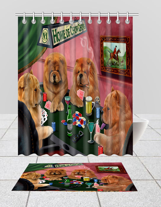 Home of  Chow Chow Dogs Playing Poker Bath Mat and Shower Curtain Combo