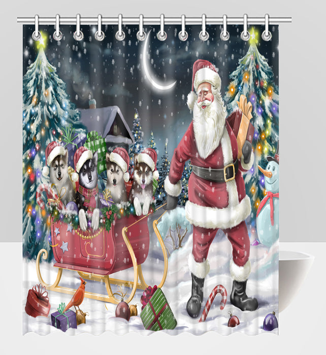 Santa Sled Dogs Christmas Happy Holidays Alaskan Malamute Dogs Shower Curtain