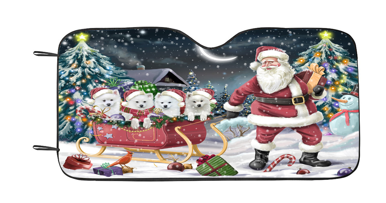 Santa Sled Dogs Christmas Happy Holidays American Eskimo Dogs Car Sun Shade