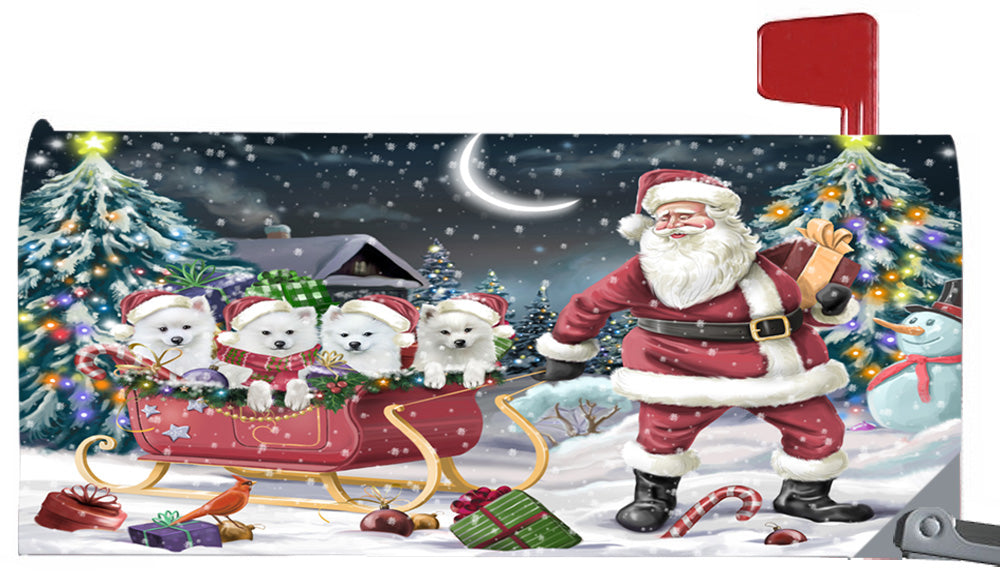 Magnetic Mailbox Cover Santa Sled Christmas Happy Holidays American Eskimos Dog MBC48104