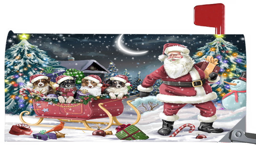 Magnetic Mailbox Cover Santa Sled Christmas Happy Holidays Australian Shepherds Dog MBC48107
