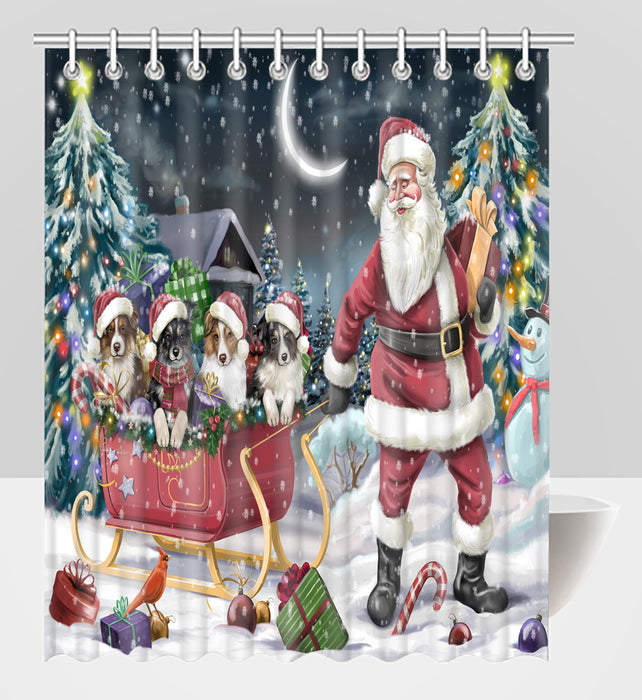 Santa Sled Dogs Christmas Happy Holidays Australian Shepherd Dogs Shower Curtain