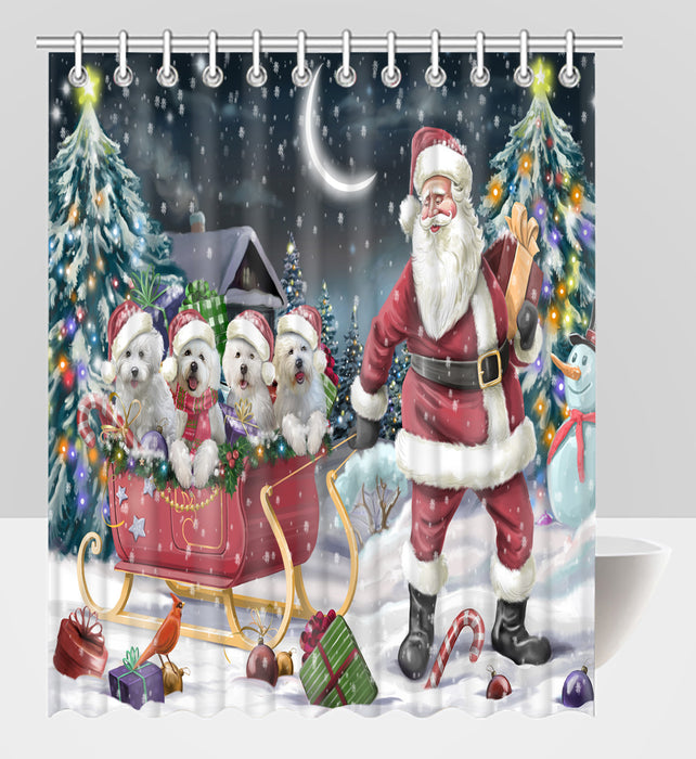 Santa Sled Dogs Christmas Happy Holidays Bichon Dogs Shower Curtain