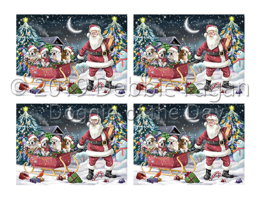 Santa Sled Dogs Christmas Happy Holidays Bulldog Placemat