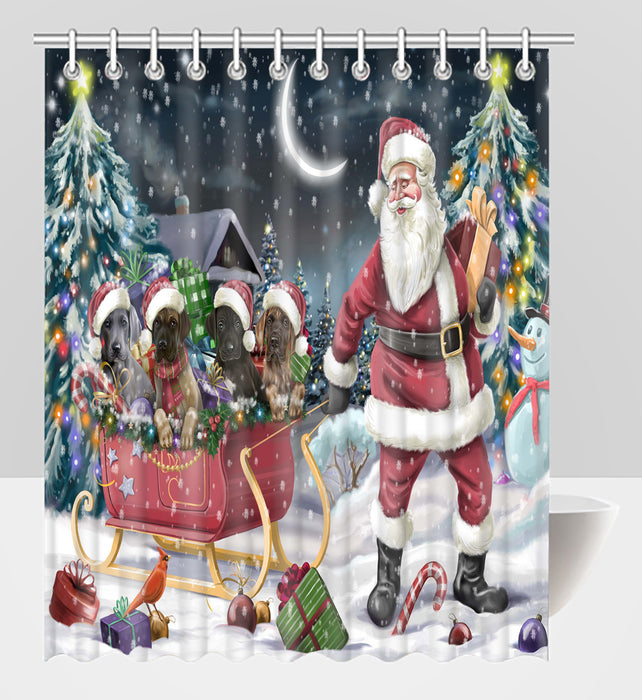 Santa Sled Dogs Christmas Happy Holidays Great Dane Dogs Shower Curtain