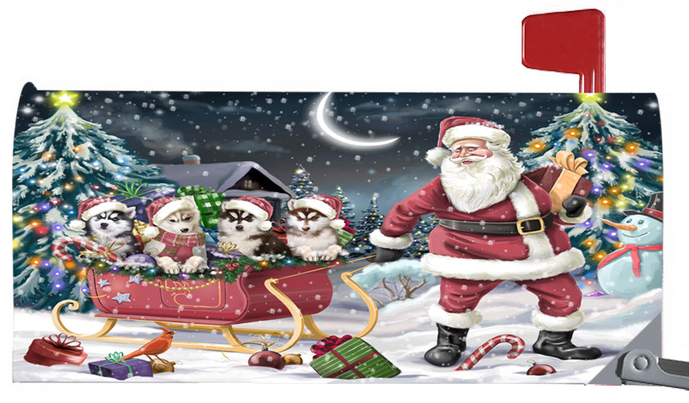 Magnetic Mailbox Cover Santa Sled Christmas Happy Holidays Siberian Huskies Dog MBC48130