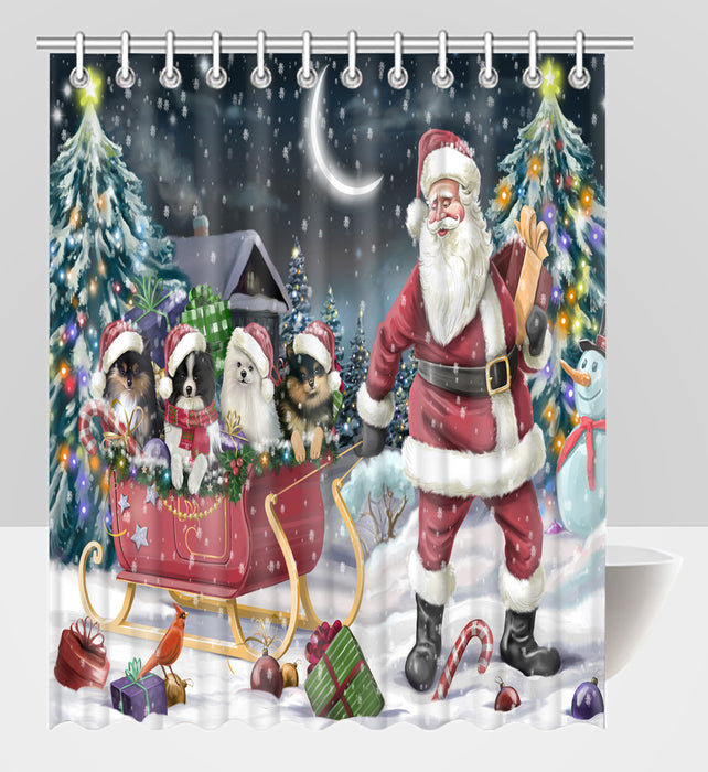 Santa Sled Dogs Christmas Happy Holidays Pomeranian Dogs Shower Curtain