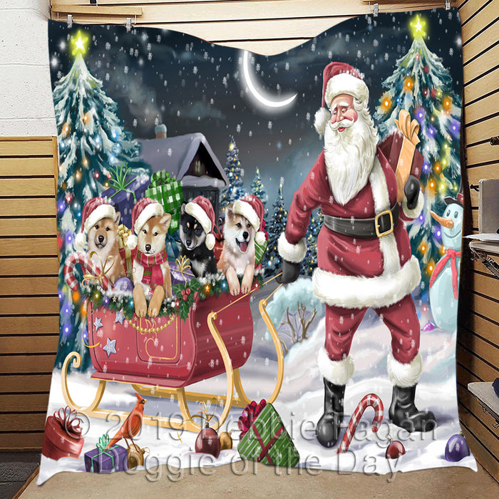 Santa Sled Dogs Christmas Happy Holidays Shiba Inu Dogs Quilt