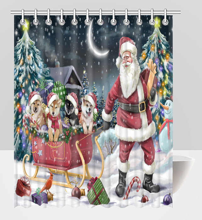 Santa Sled Dogs Christmas Happy Holidays Shiba Inu Dogs Shower Curtain