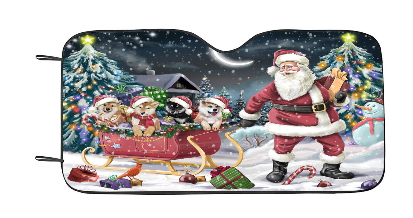 Santa Sled Dogs Christmas Happy Holidays Shiba Inu Dogs Car Sun Shade