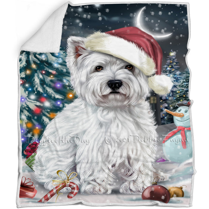 Have a Holly Jolly Christmas West Highland White Terrier Dog in Holiday Background Blanket D061