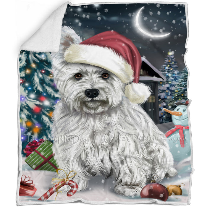 Have a Holly Jolly Christmas West Highland White Terrier Dog in Holiday Background Blanket D062