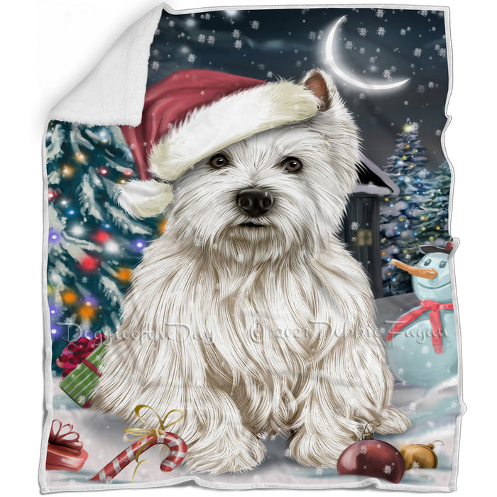 Have a Holly Jolly Christmas West Highland White Terrier Dog in Holiday Background Blanket D063