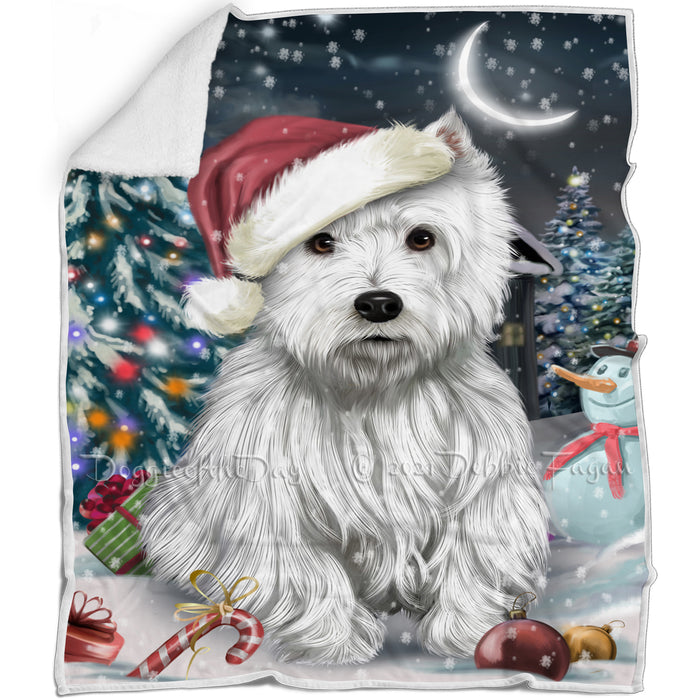 Have a Holly Jolly Christmas West Highland White Terrier Dog in Holiday Background Blanket D064
