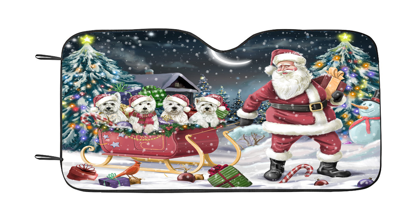 Santa Sled Dogs Christmas Happy Holidays West Highland White Terrier Dogs Car Sun Shade