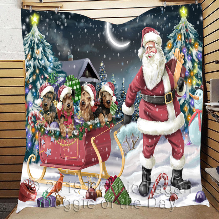 Santa Sled Dogs Christmas Happy Holidays Airedale Dogs Quilt